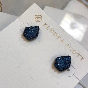 Kendra Scott Tessa Stud Earrings Navy Gunmetal with Blue Drusy Stone